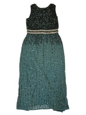 NWT Mac Duggal Beaded Sequin Emerald High Neck Sleeveless Midi Gown Size 8
